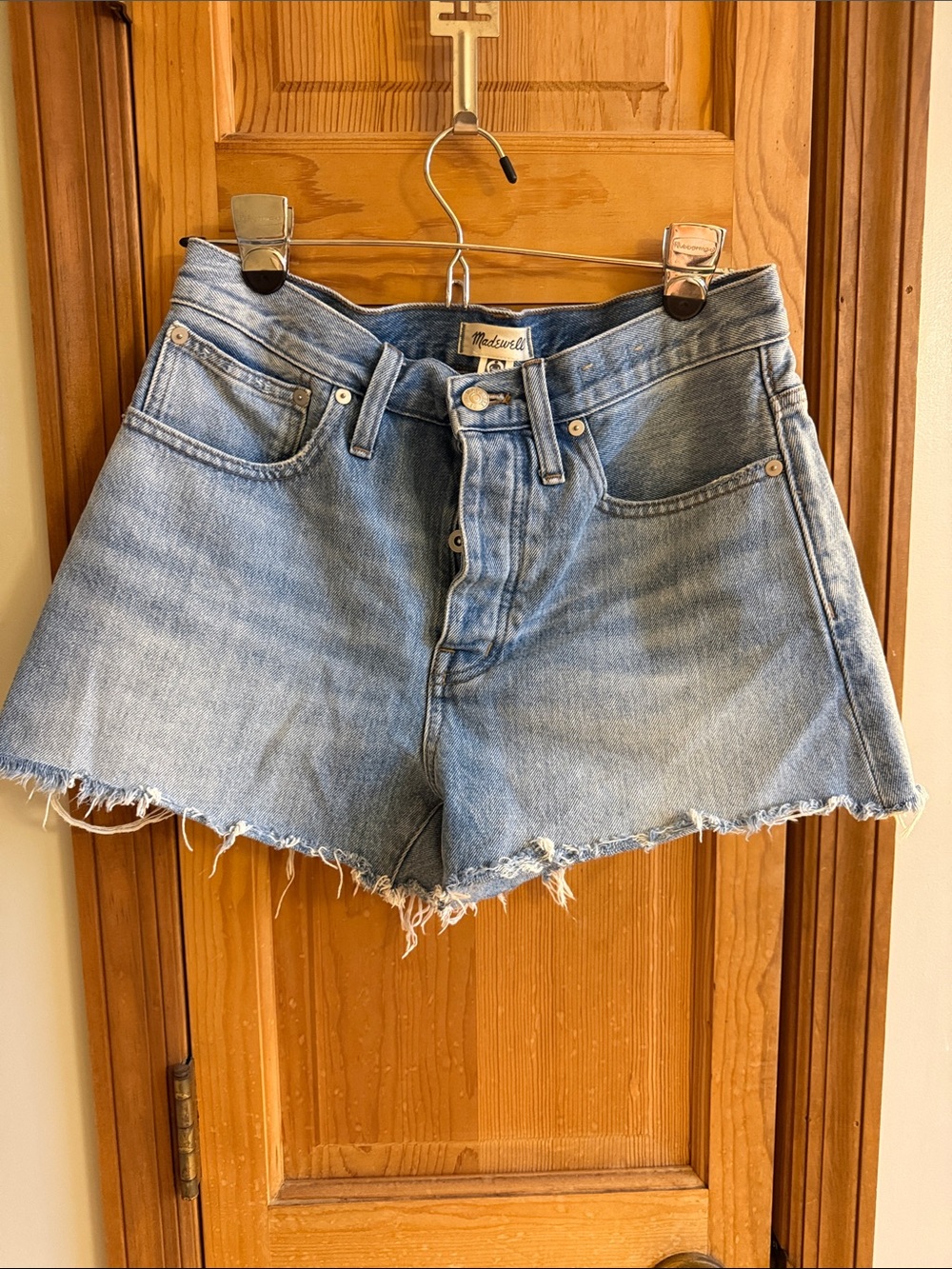 Madewell Light Wash High-Rise Frayed Relaxed Denim Shorts